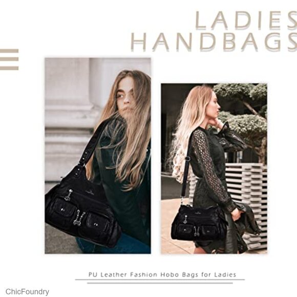 Medium Hobo Shoulder Bag PU Leather Crossbody with Adjustable Strap - Picture 2 of 7